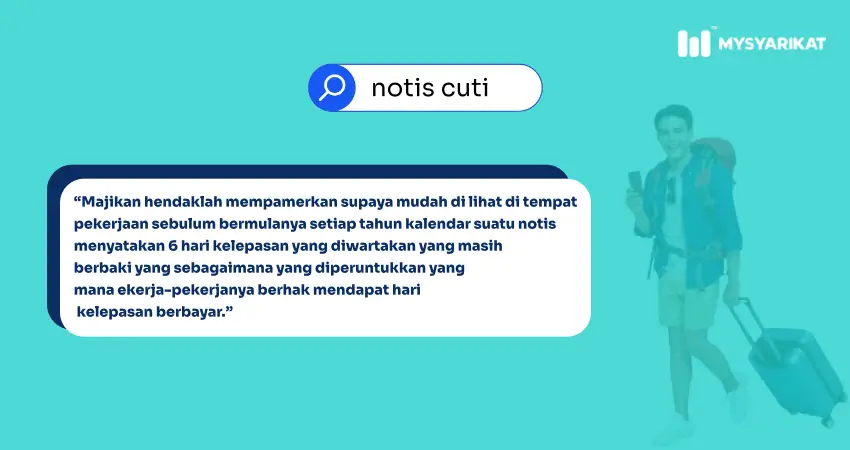 petikan dari Akta Kerja berkaitan hari cuti yang syarikat wajib ambil dan keperluan majikan papar notis