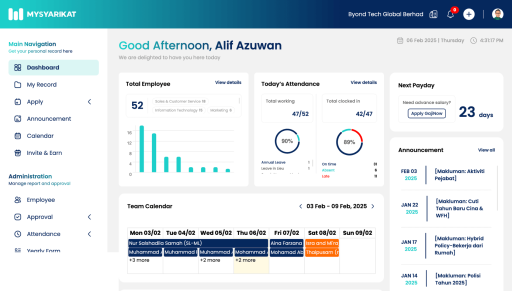 pandang pertama dashboard MySyarikat version 3.0