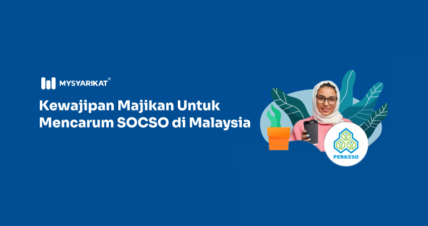 picture of a women employer holding a cup of coffee with SOCSO logo