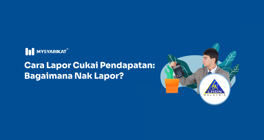 picture of male employee holding calculator with LHDN logo